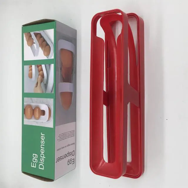 Photo of red egg dispenser with box packaging