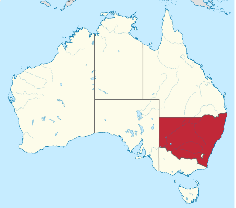 Photo of map of Australia with new south wales highlighted 