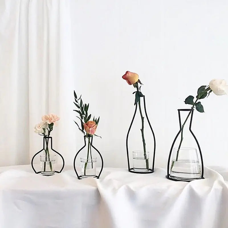 4 black Nordic Shaped Wire Vases