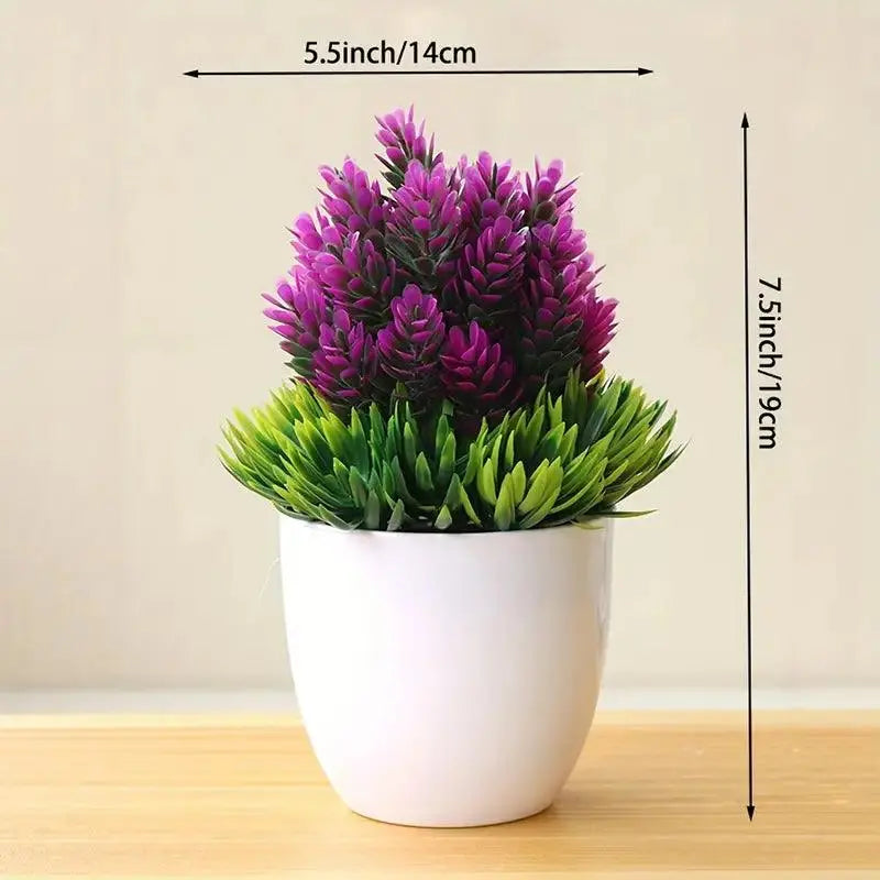 Artificial purple Plant in white pot